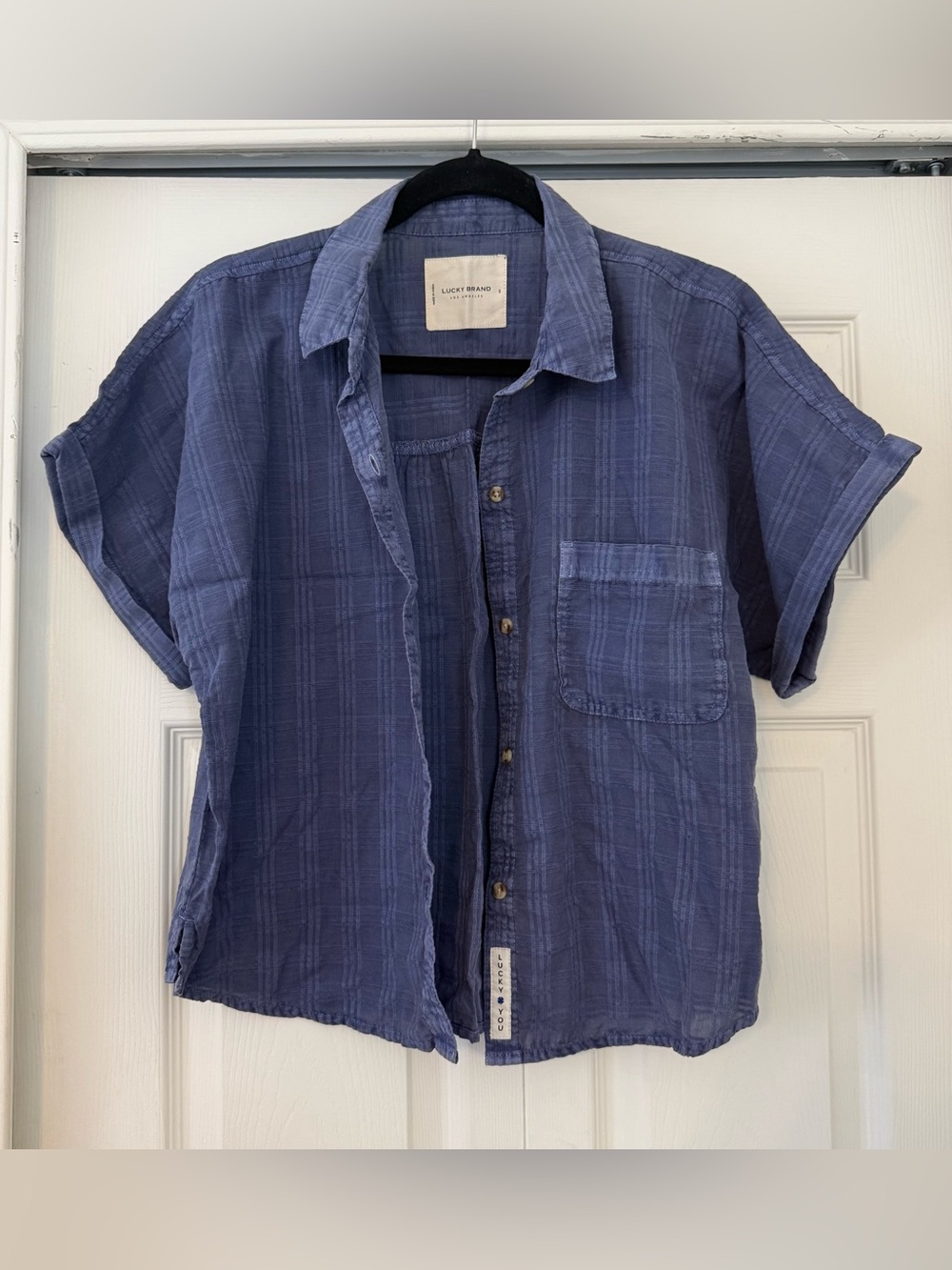 Lucky Brand Short-Sleeve Button-Up Shirt - Slate Blue Small